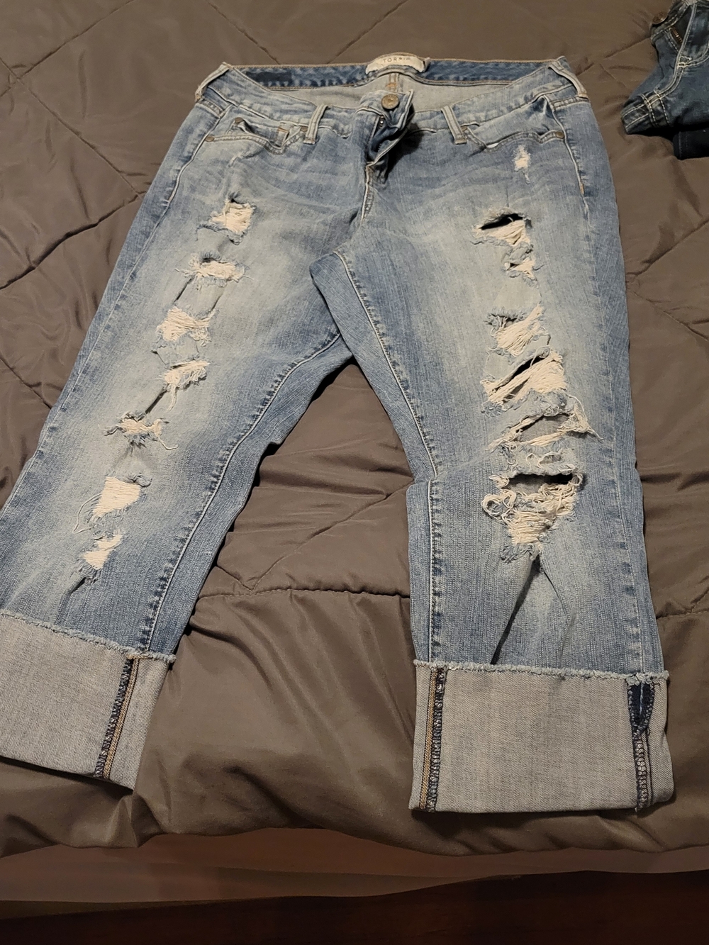 torrid Light Blue Distressed Cuffed Capris